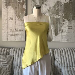 Forever 21 Womens XS Chartreuse Lime Green Satin Asymmetrical Handkerchief Top